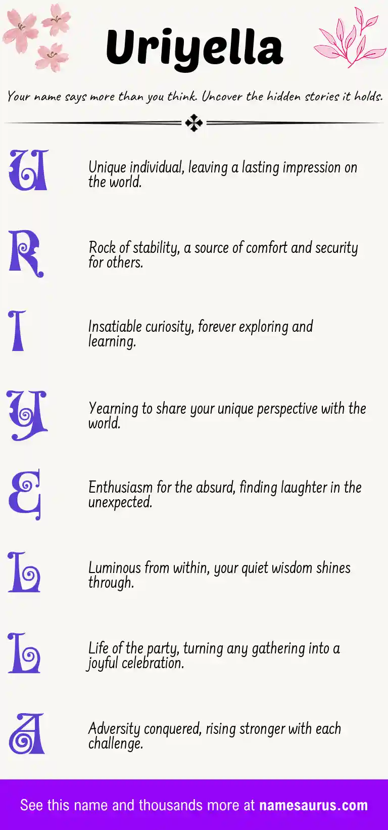 Acrostic poem about Uriyella.
