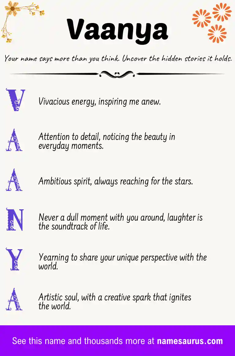 Acrostic poem about Vaanya.