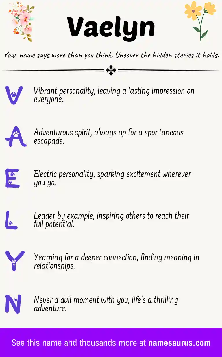Acrostic poem about Vaelyn.