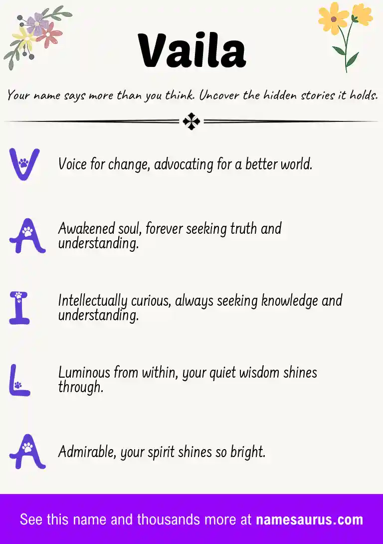 Acrostic poem about Vaila.