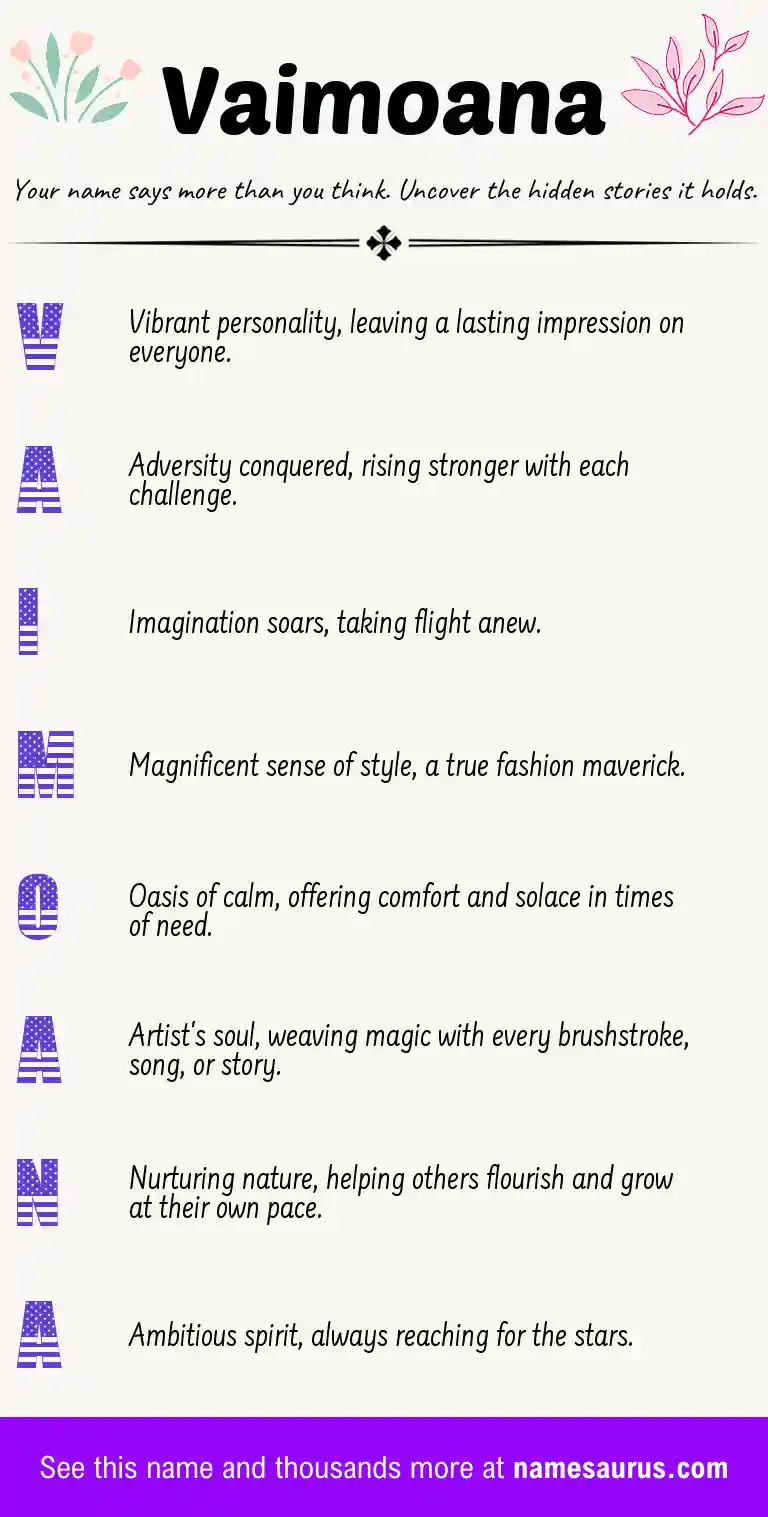 Acrostic poem about Vaimoana.