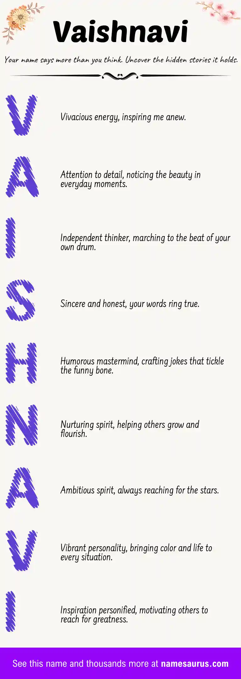 Acrostic poem about Vaishnavi.