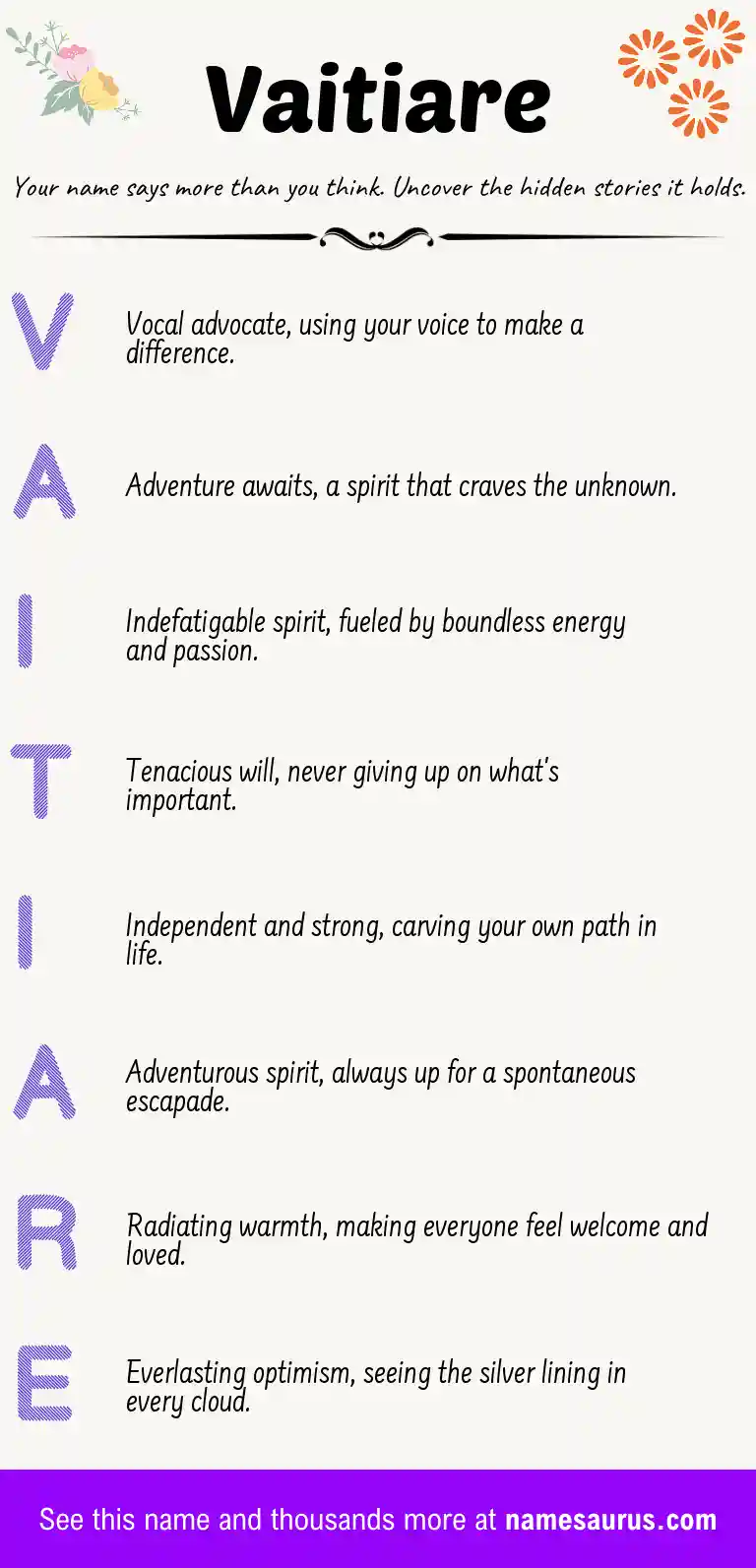 Acrostic poem about Vaitiare.
