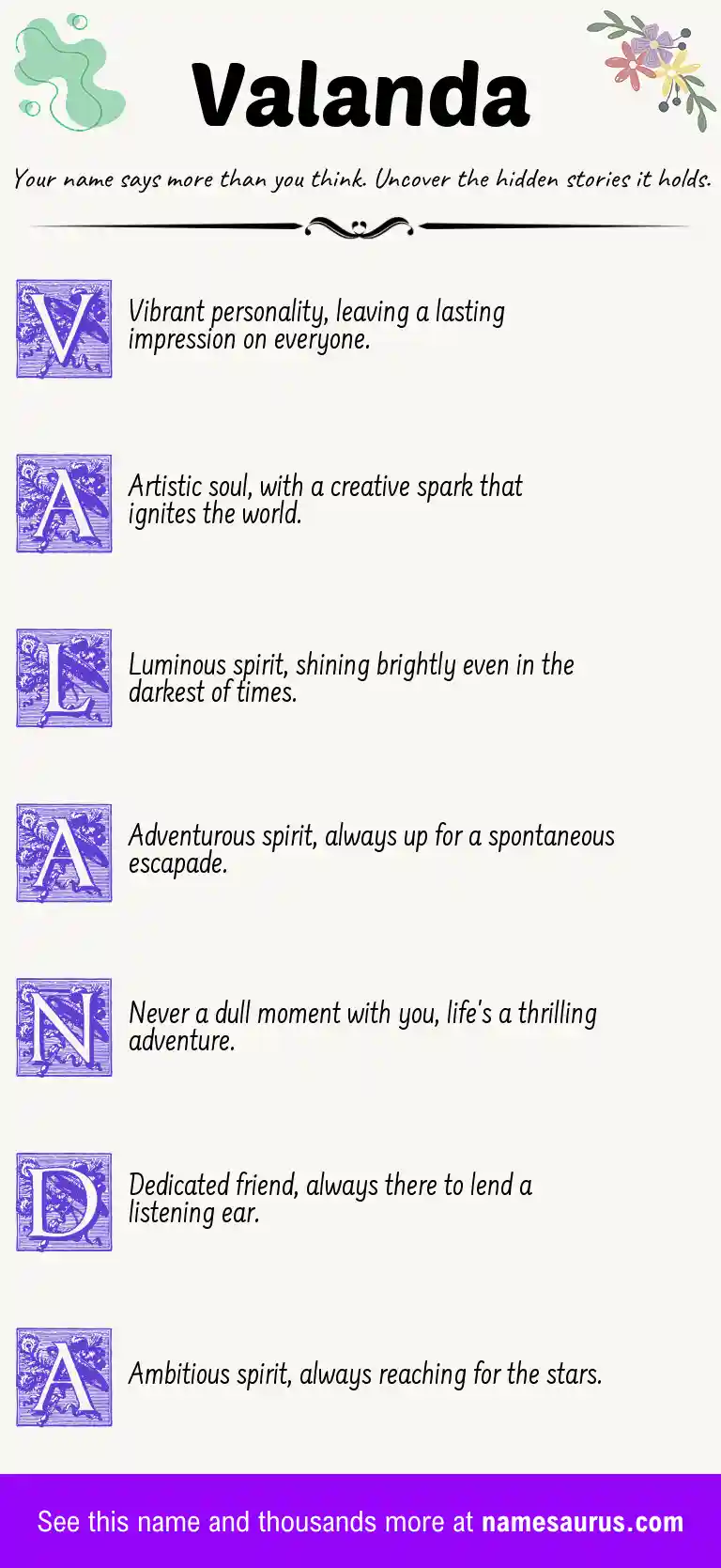 Acrostic poem about Valanda.