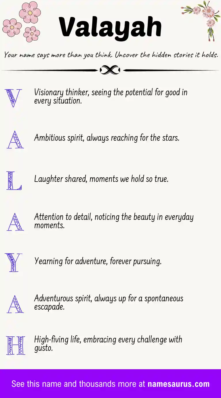 Acrostic poem about Valayah.