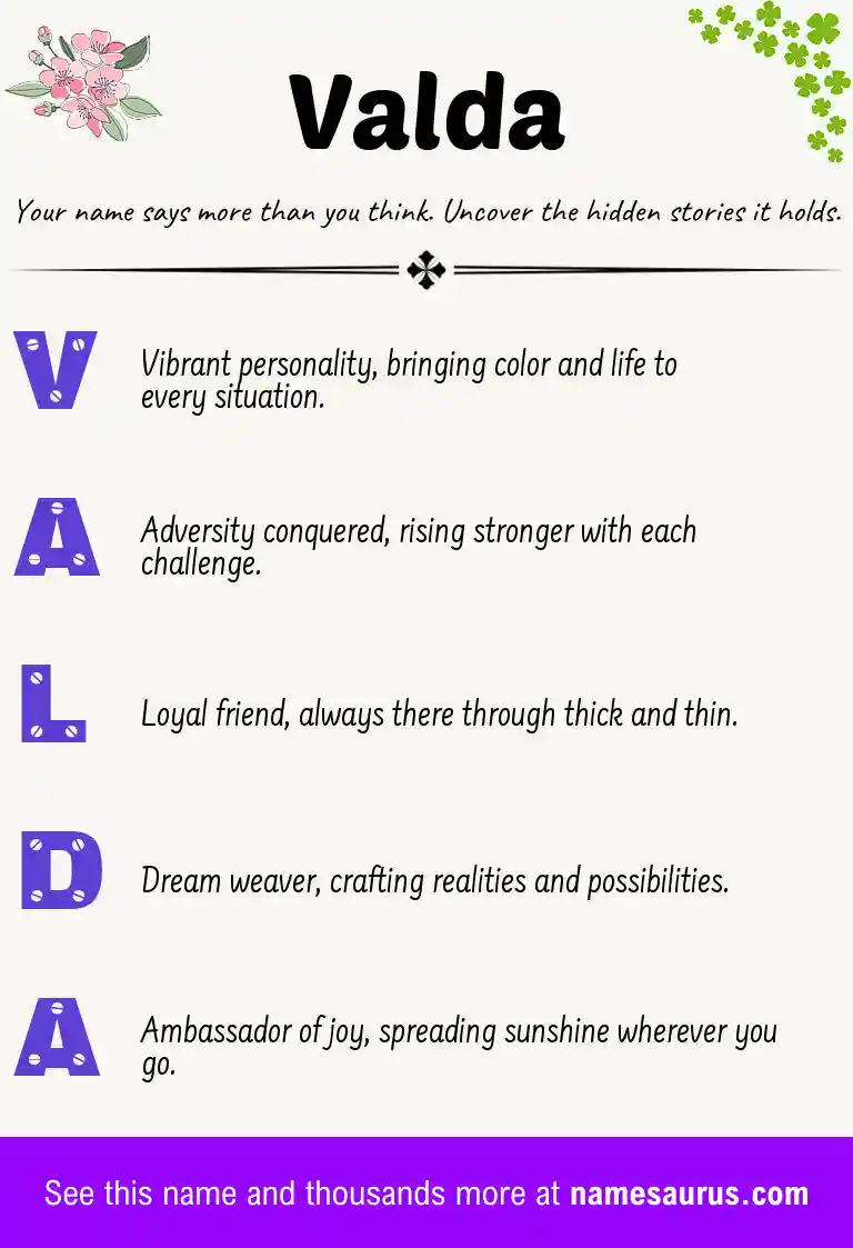 Acrostic poem about Valda.