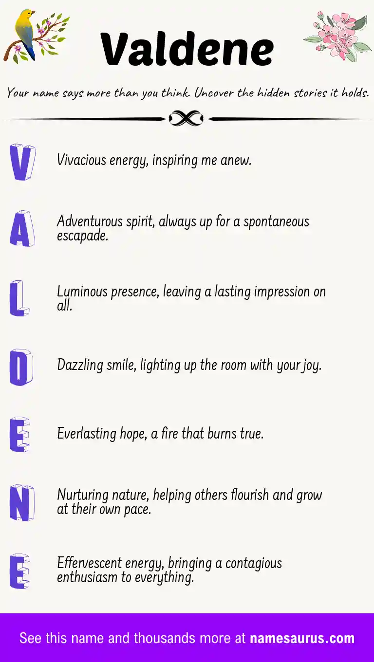 Acrostic poem about Valdene.