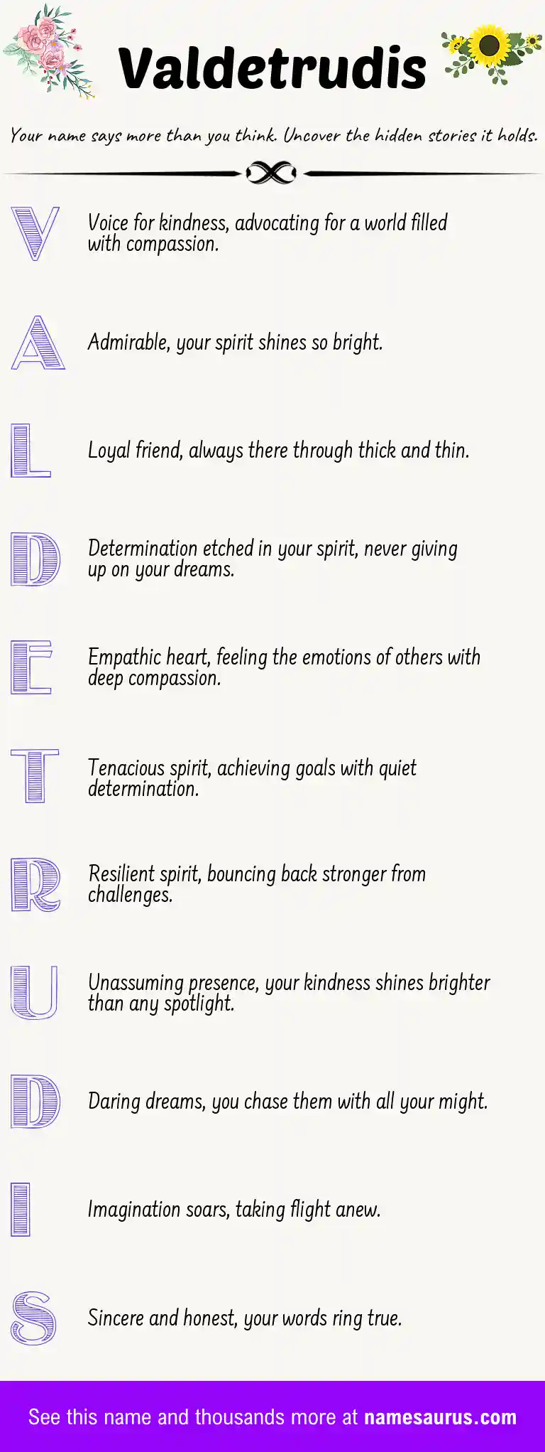 Acrostic poem about Valdetrudis.