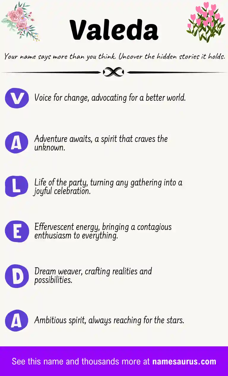 Acrostic poem about Valeda.