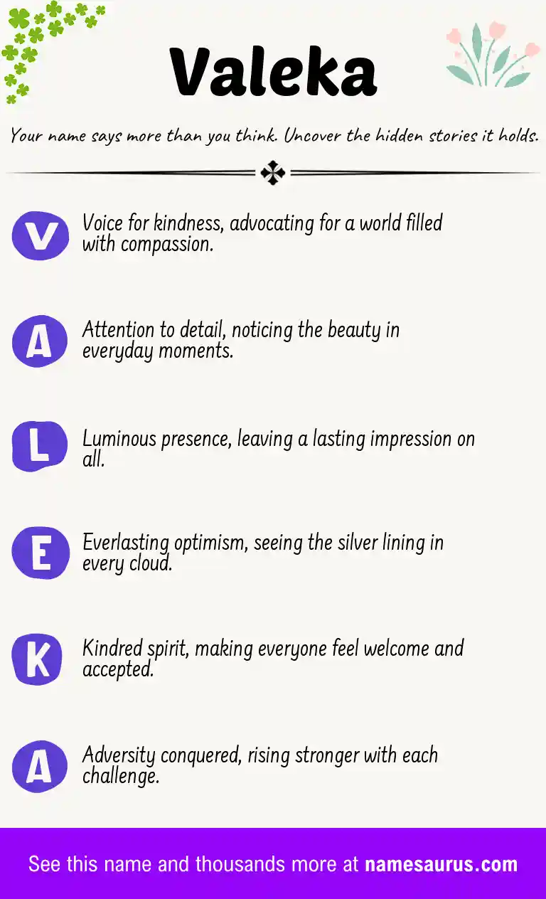 Acrostic poem about Valeka.