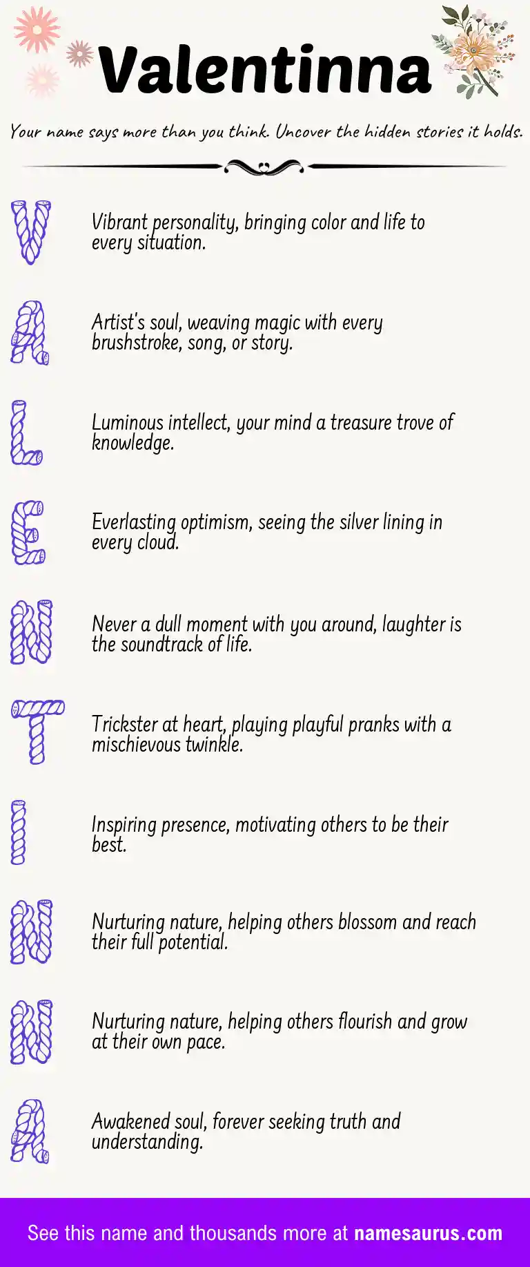 Acrostic poem about Valentinna.