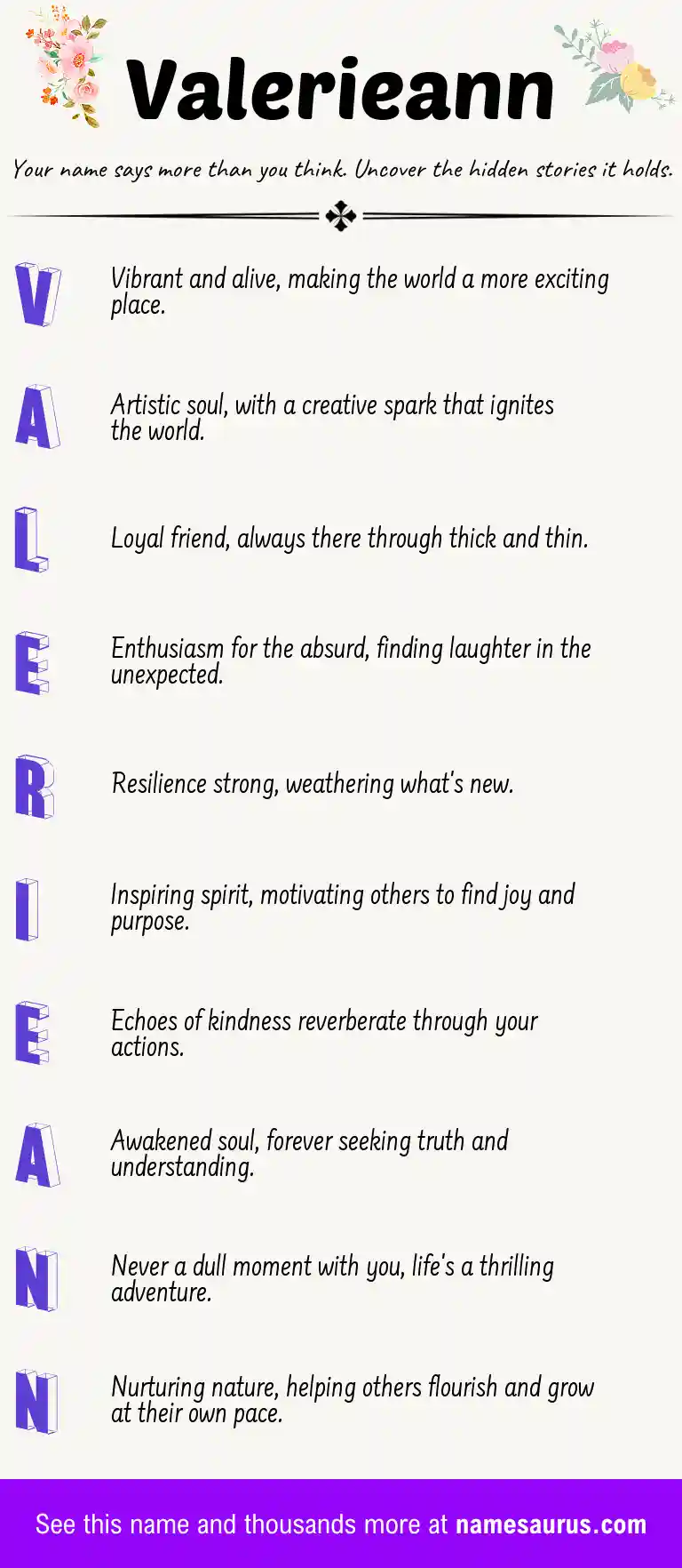 Acrostic poem about Valerieann.