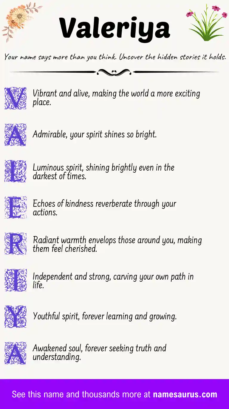 Acrostic poem about Valeriya.