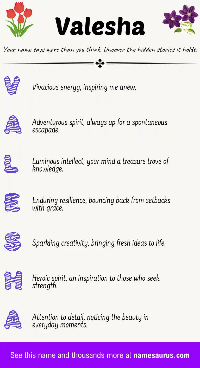 Acrostic poem about Valesha.