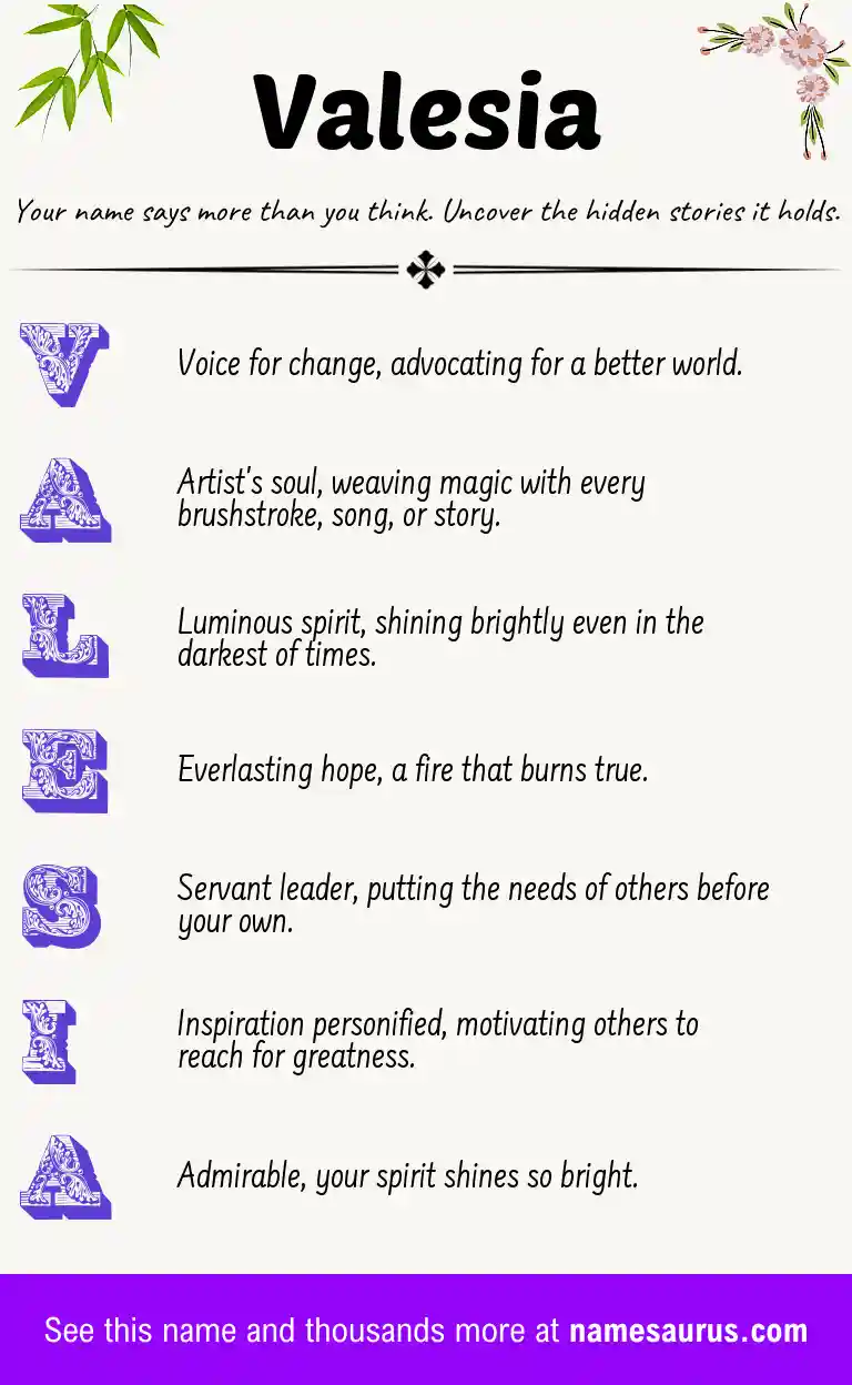 Acrostic poem about Valesia.