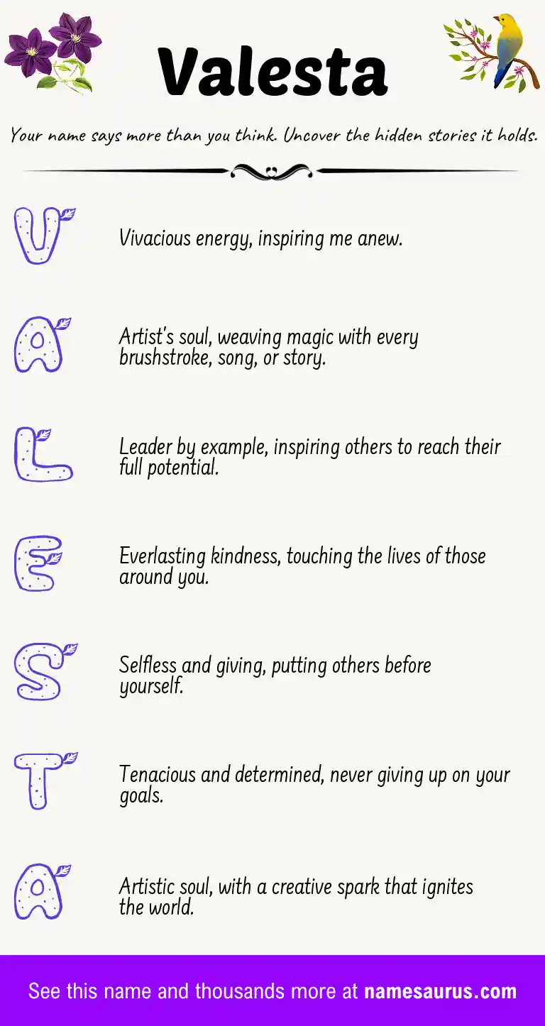 Acrostic poem about Valesta.