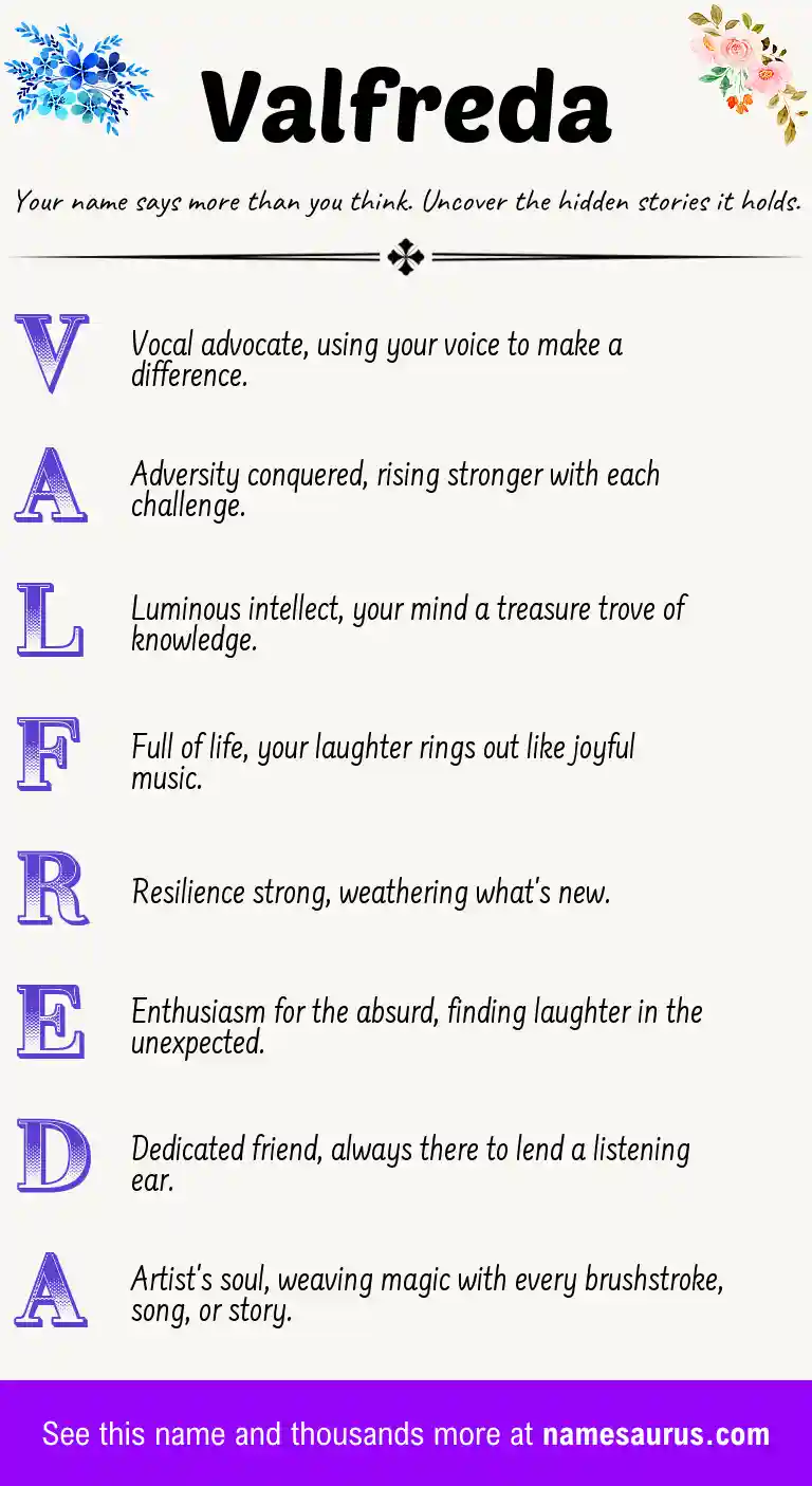 Acrostic poem about Valfreda.
