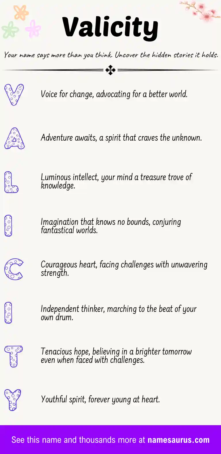 Acrostic poem about Valicity.