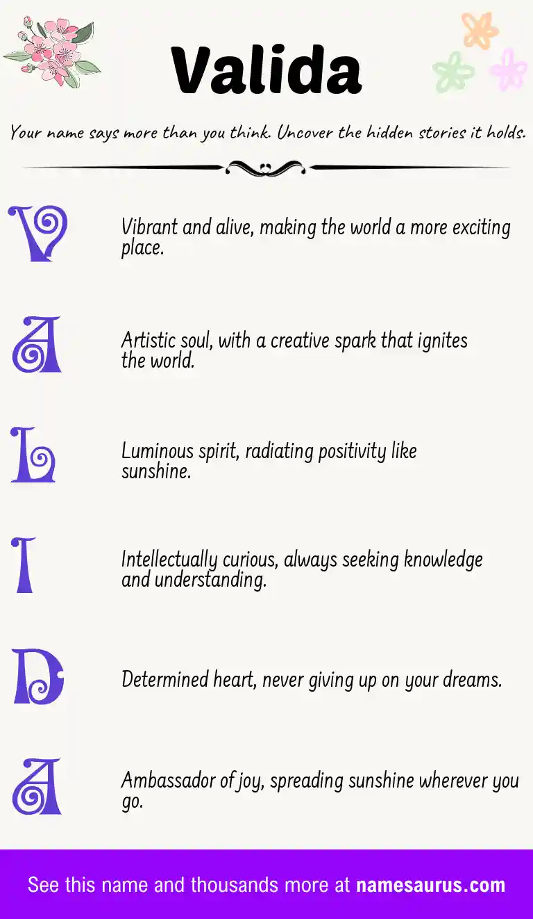 Acrostic poem about Valida.