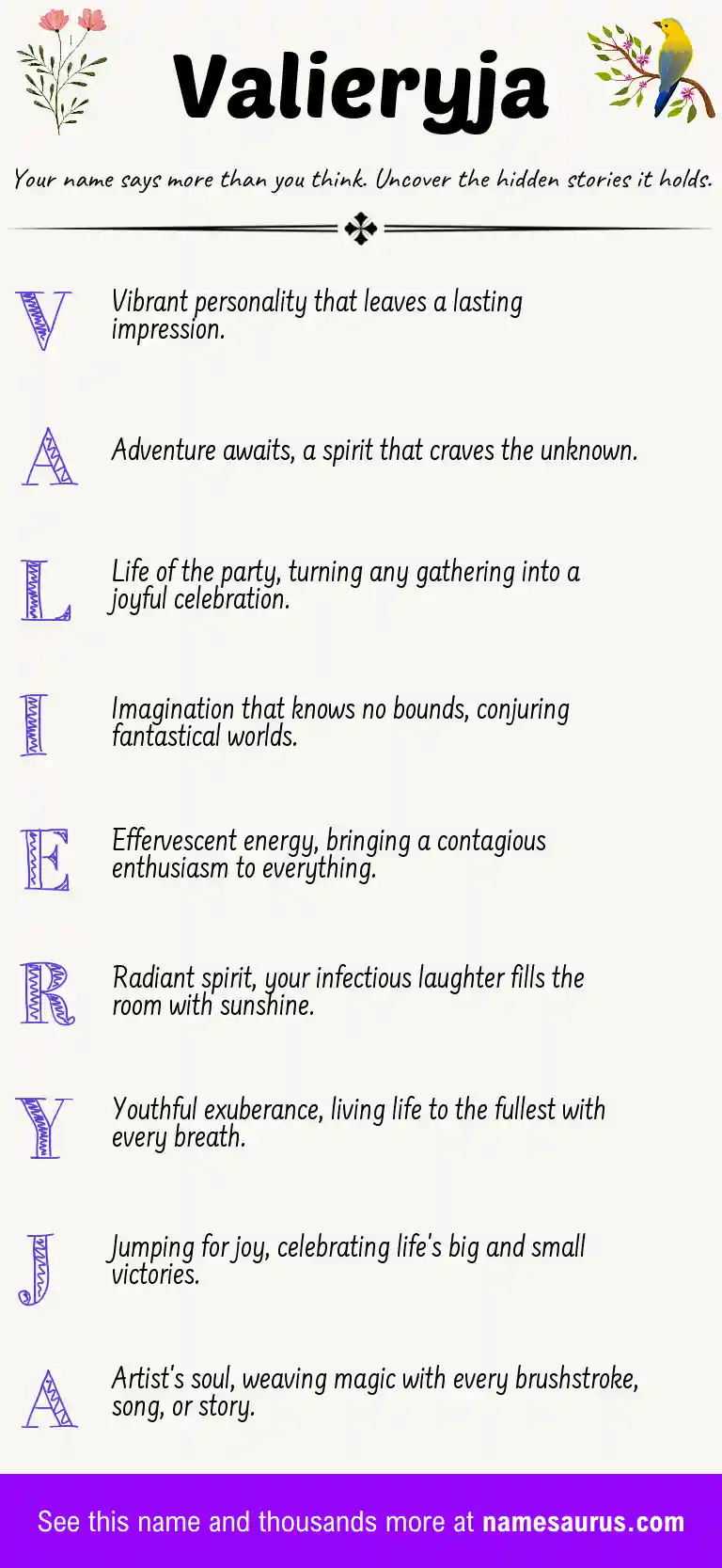 Acrostic poem about Valieryja.