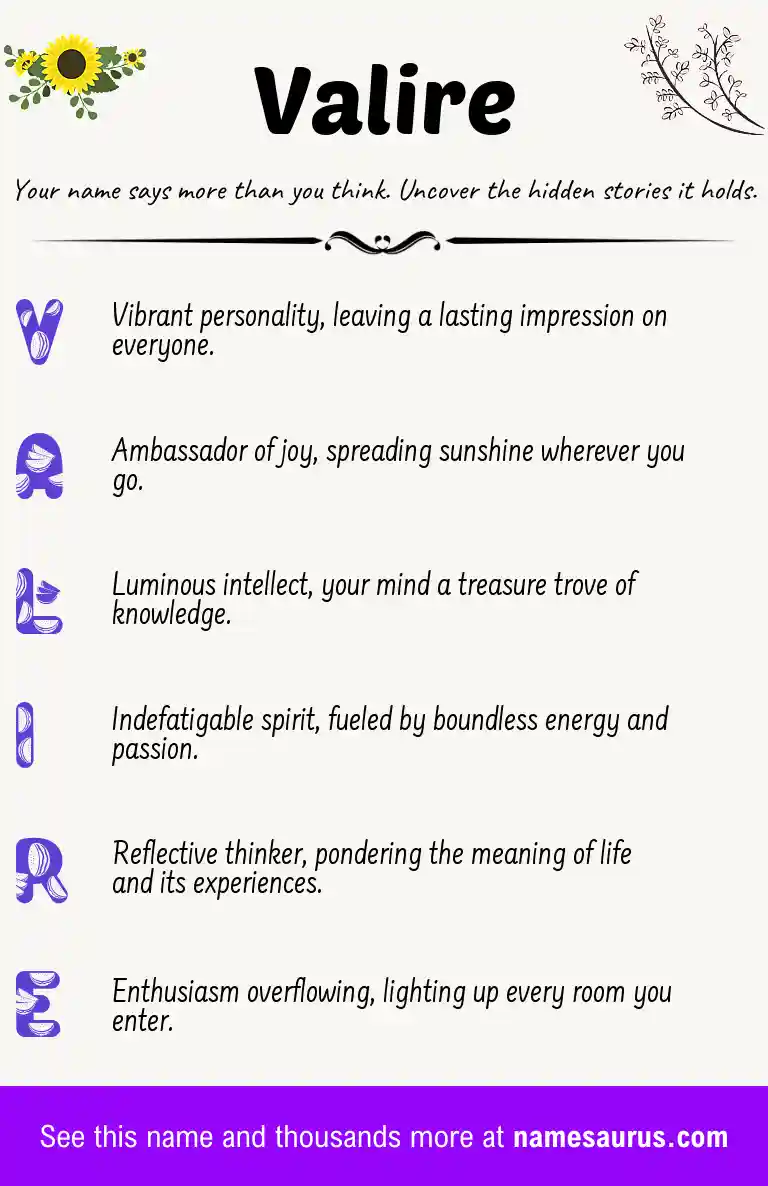 Acrostic poem about Valire.