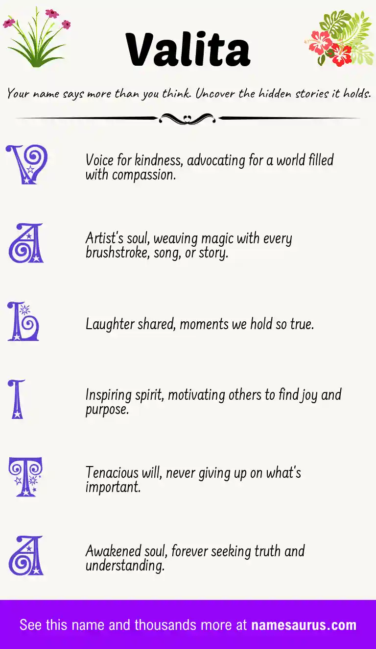 Acrostic poem about Valita.