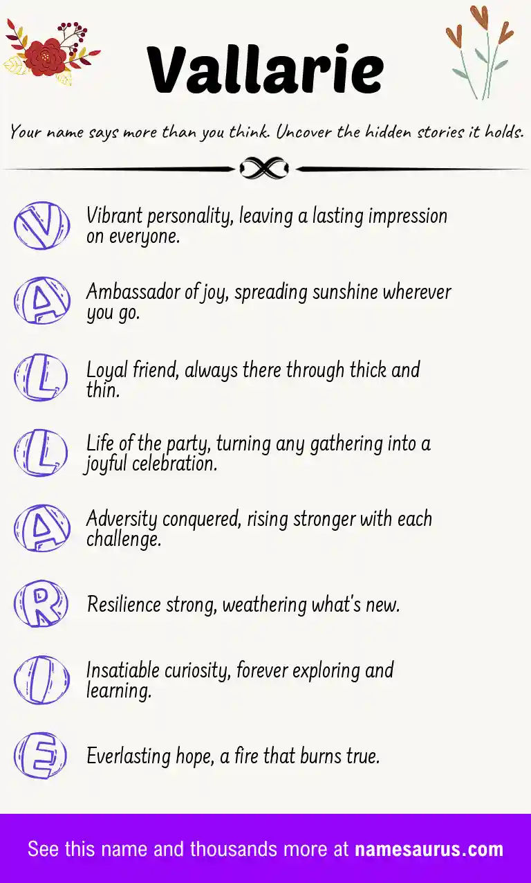 Acrostic poem about Vallarie.