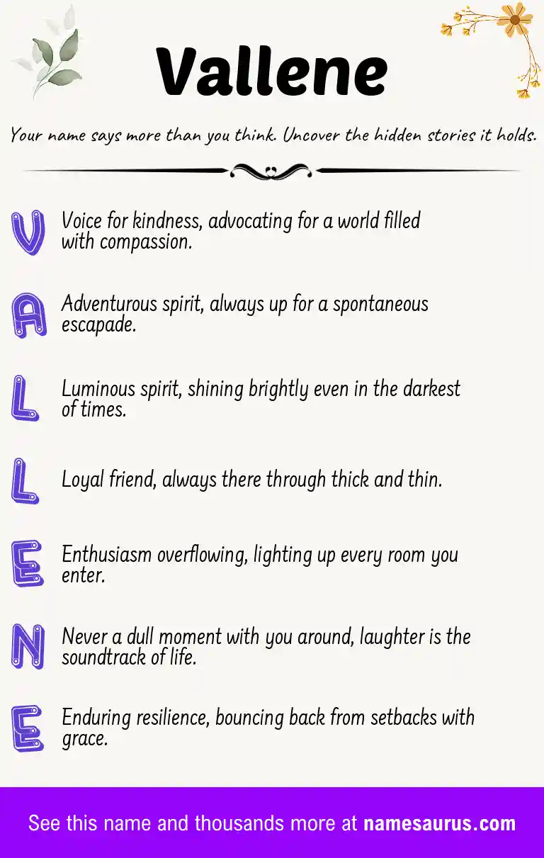 Acrostic poem about Vallene.