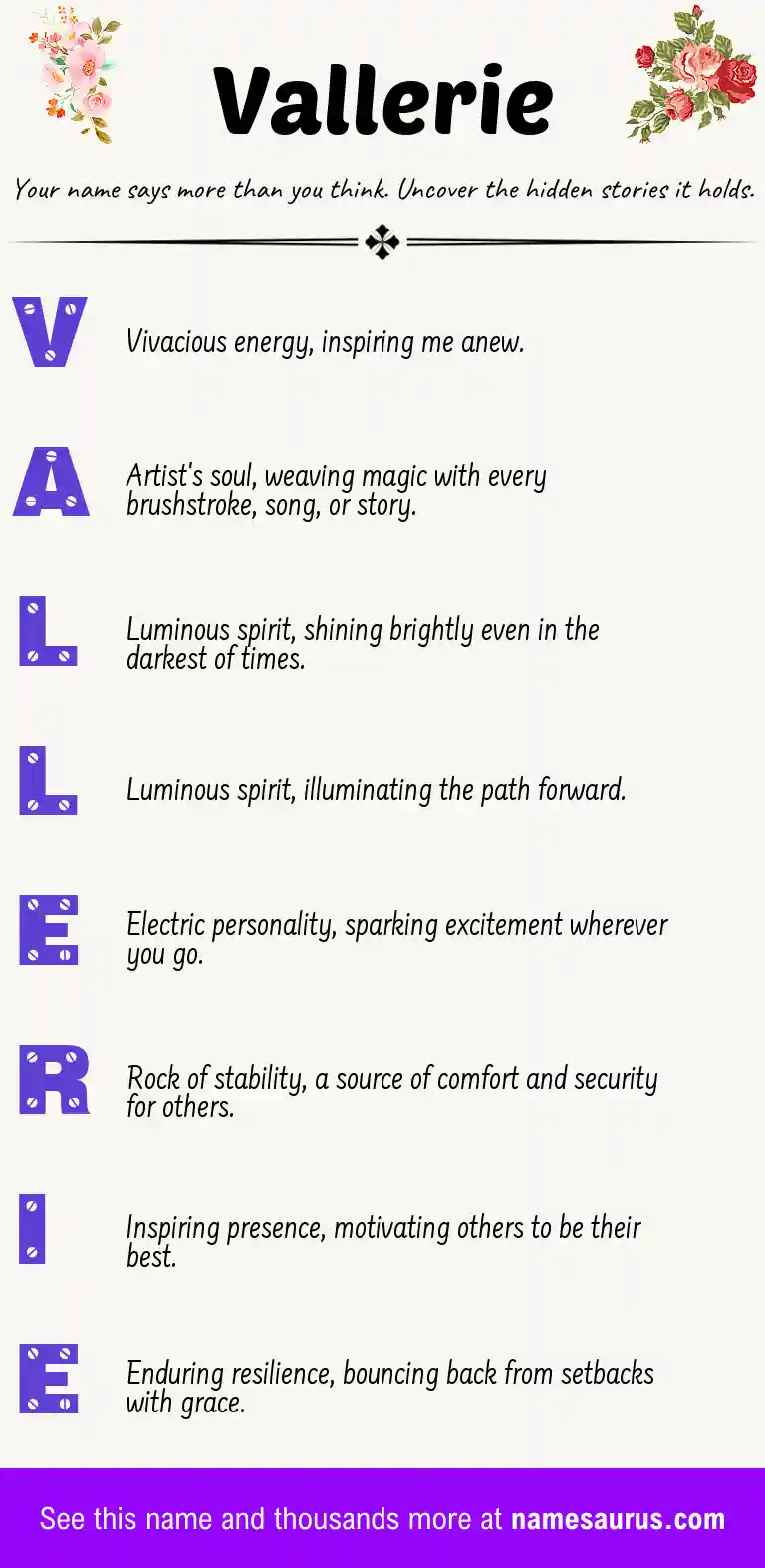 Acrostic poem about Vallerie.
