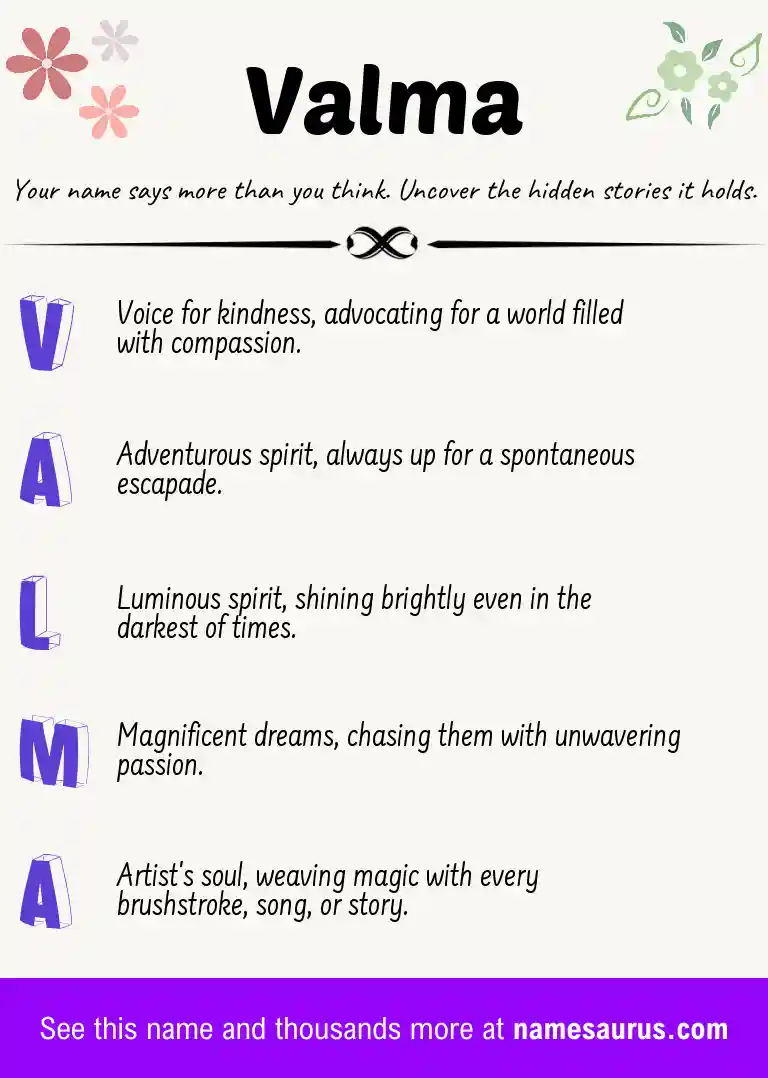 Acrostic poem about Valma.