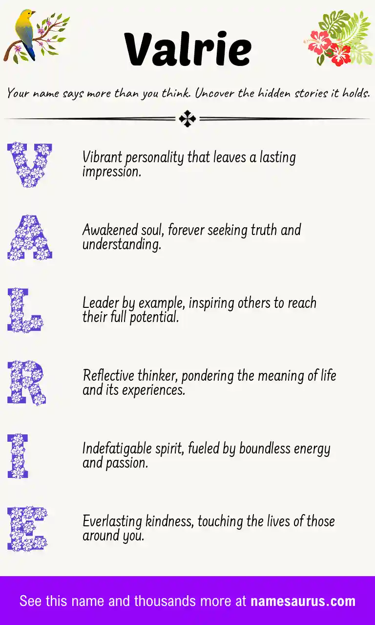 Acrostic poem about Valrie.