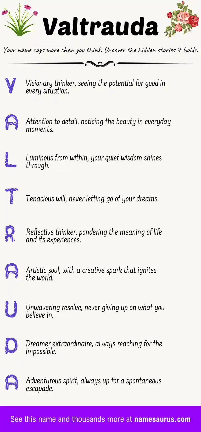 Acrostic poem about Valtrauda.
