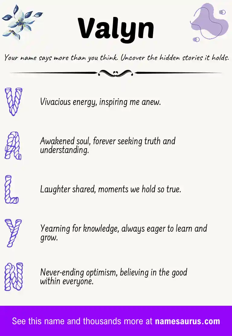 Acrostic poem about Valyn.