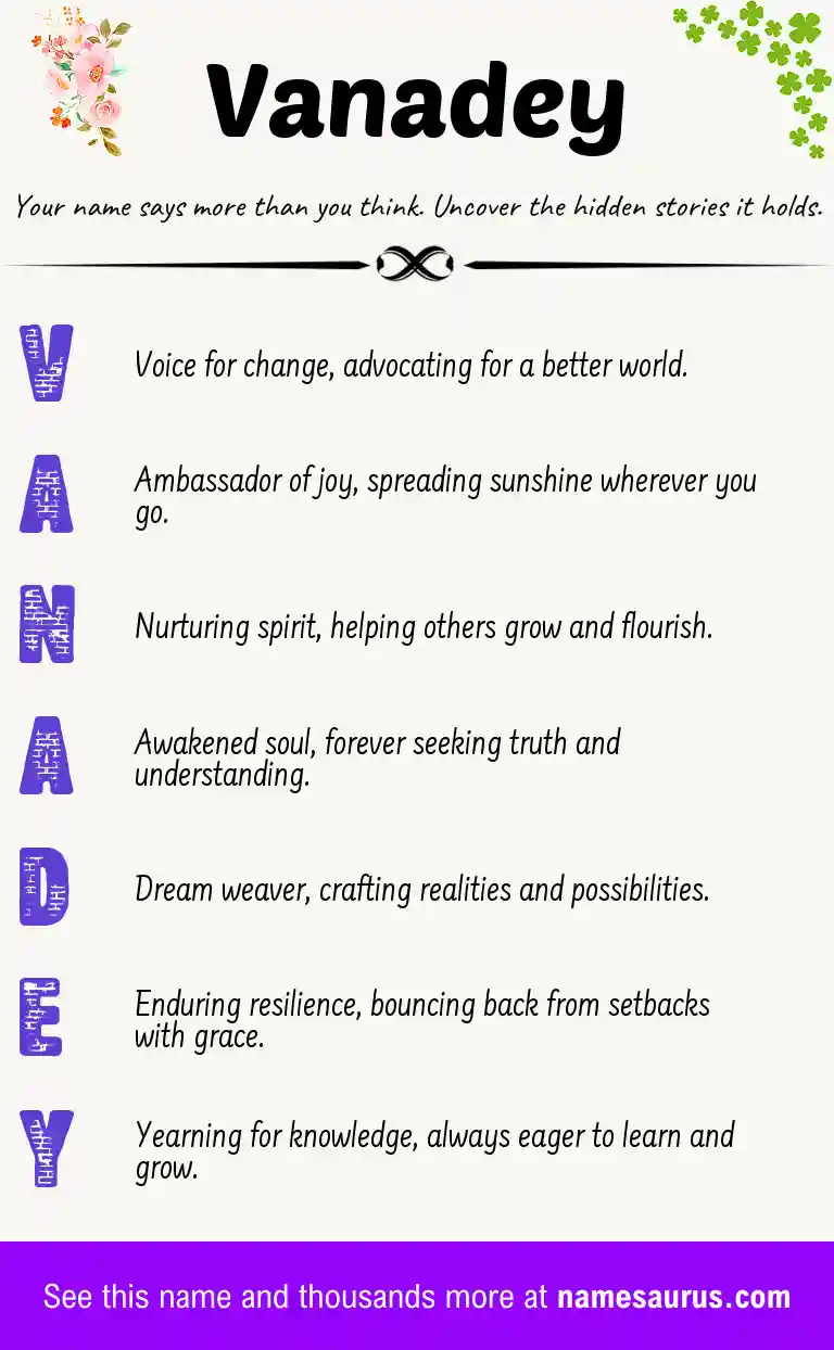 Acrostic poem about Vanadey.