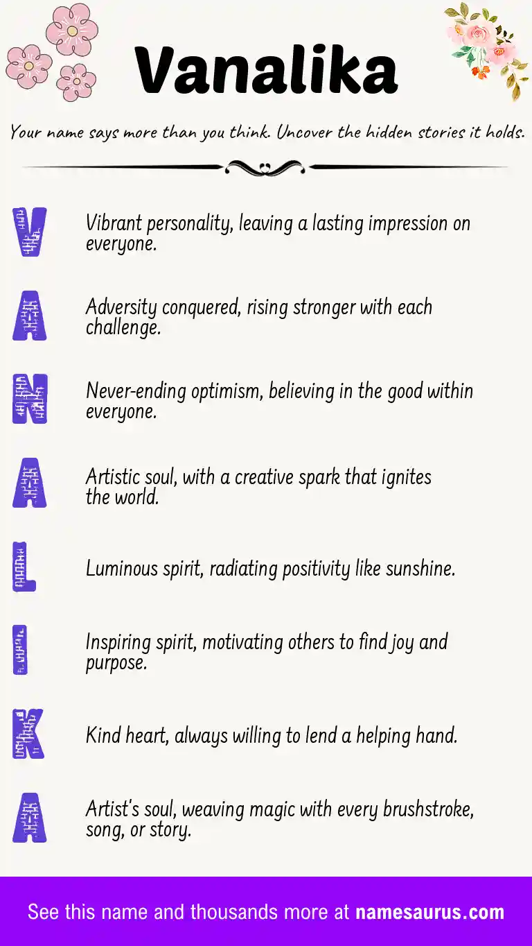 Acrostic poem about Vanalika.