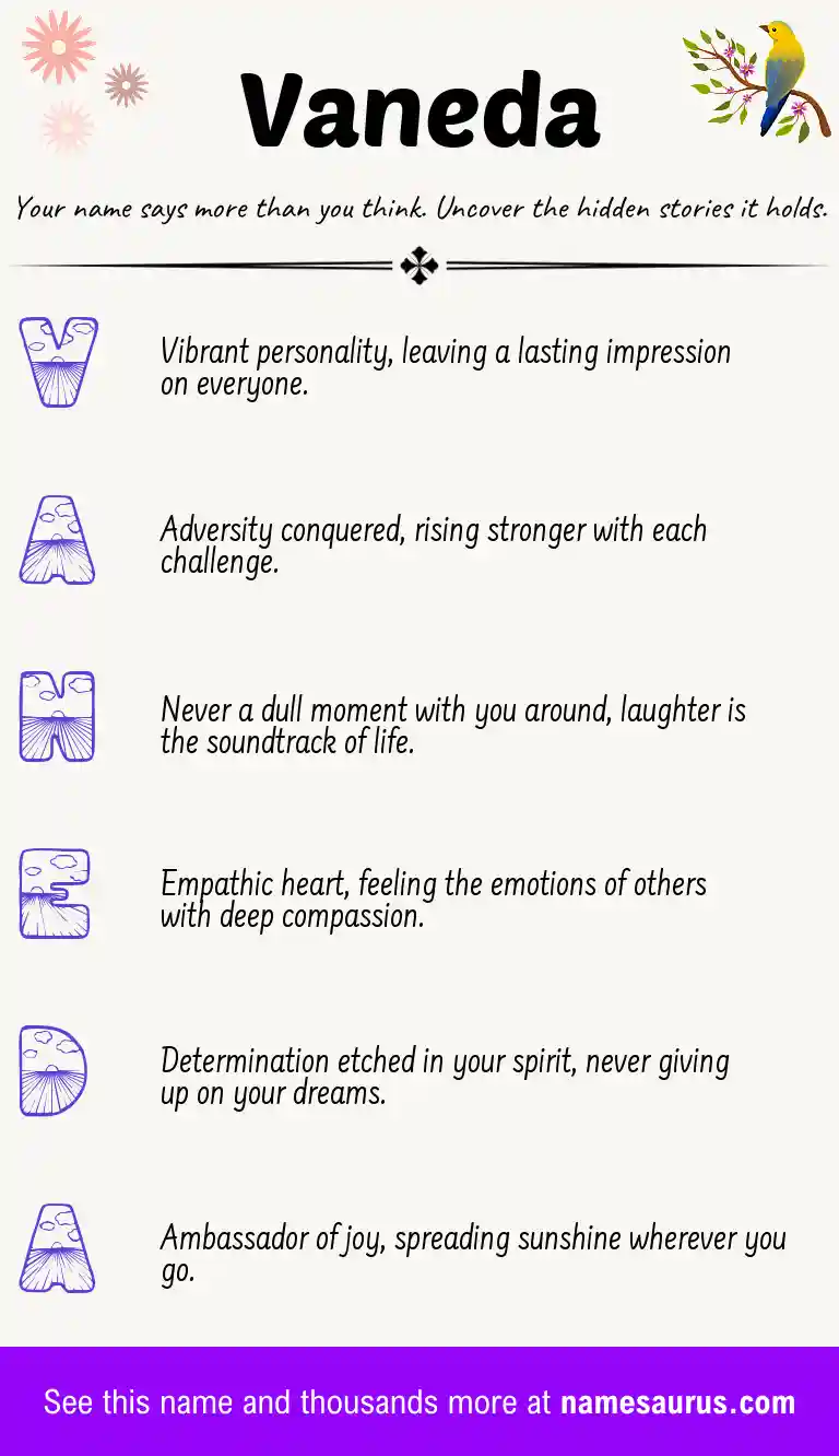 Acrostic poem about Vaneda.