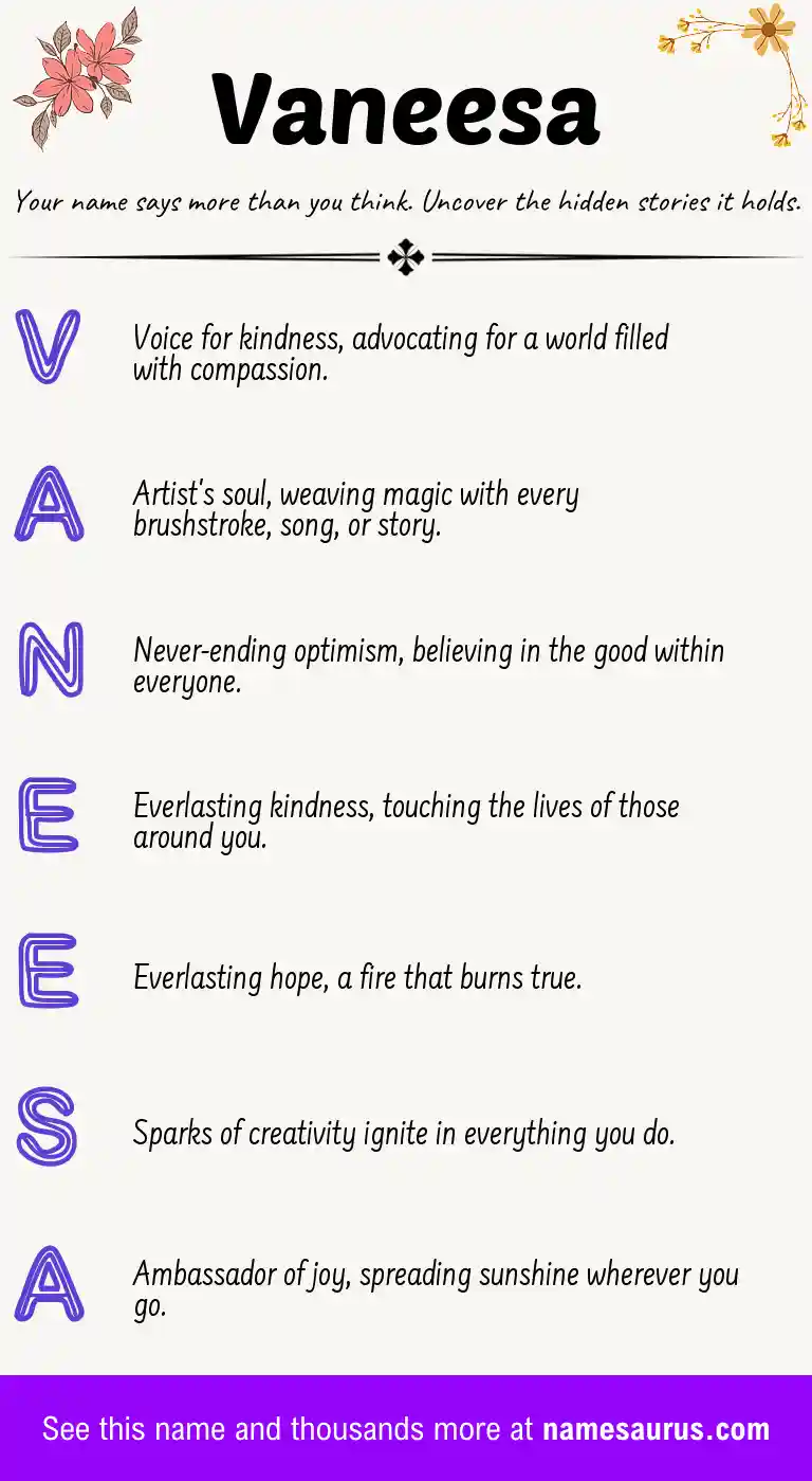 Acrostic poem about Vaneesa.