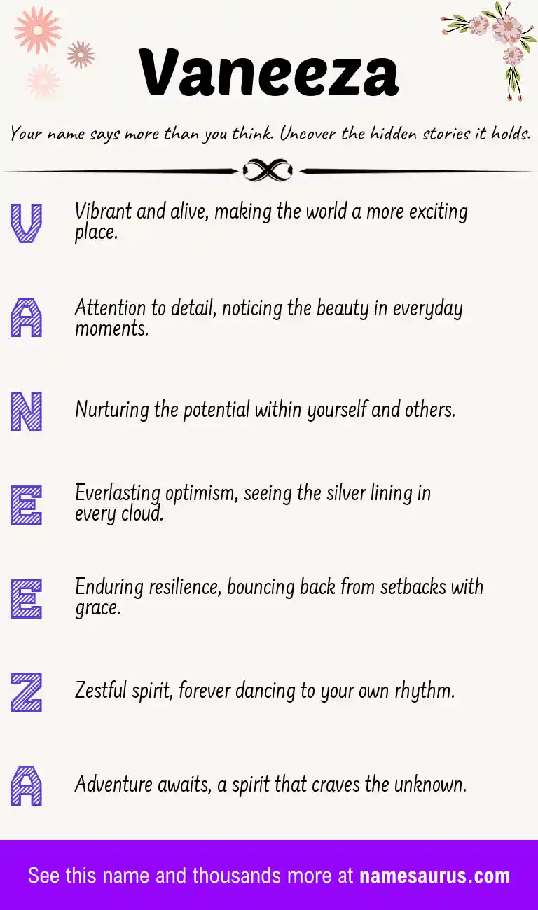 Acrostic poem about Vaneeza.
