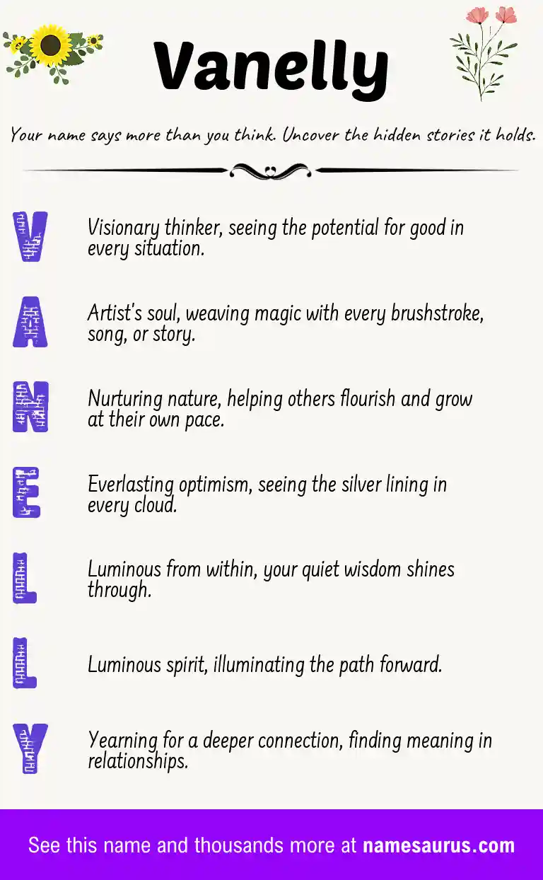 Acrostic poem about Vanelly.