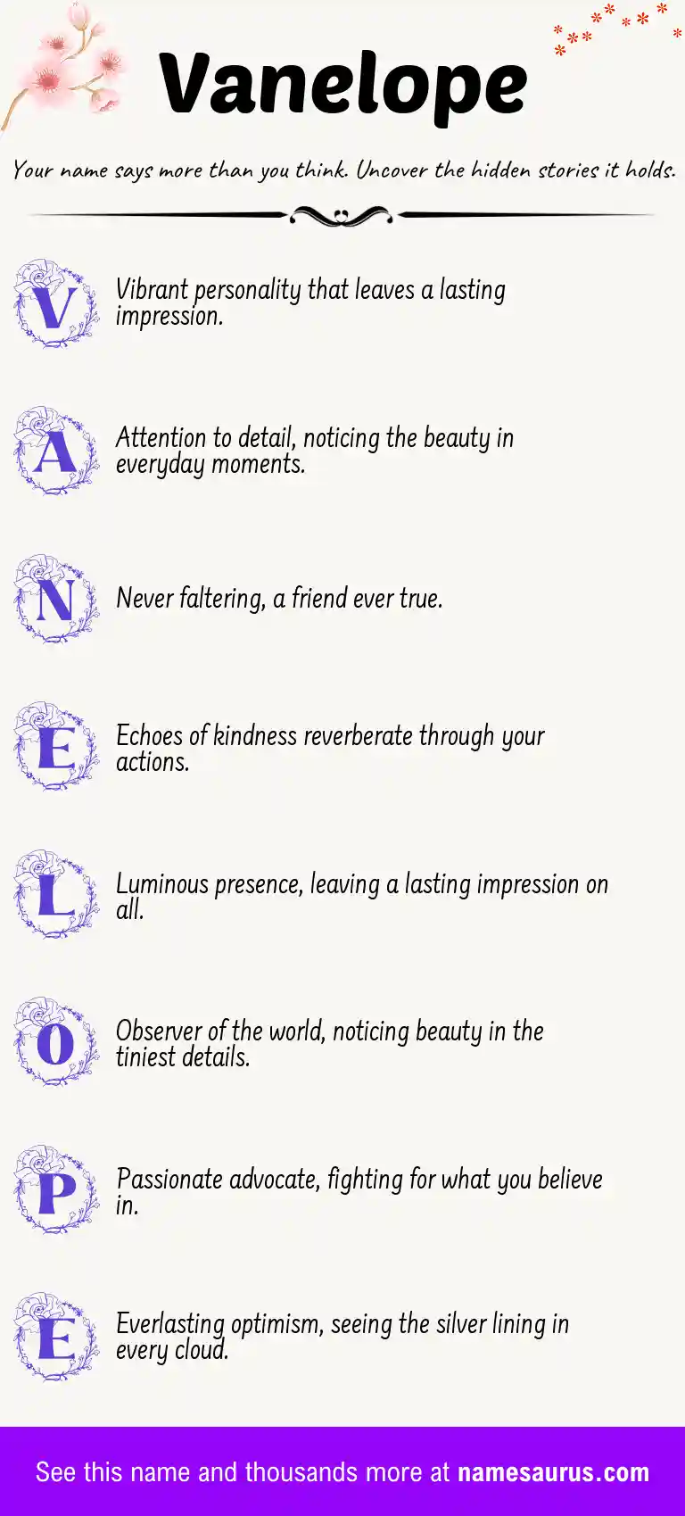 Acrostic poem about Vanelope.