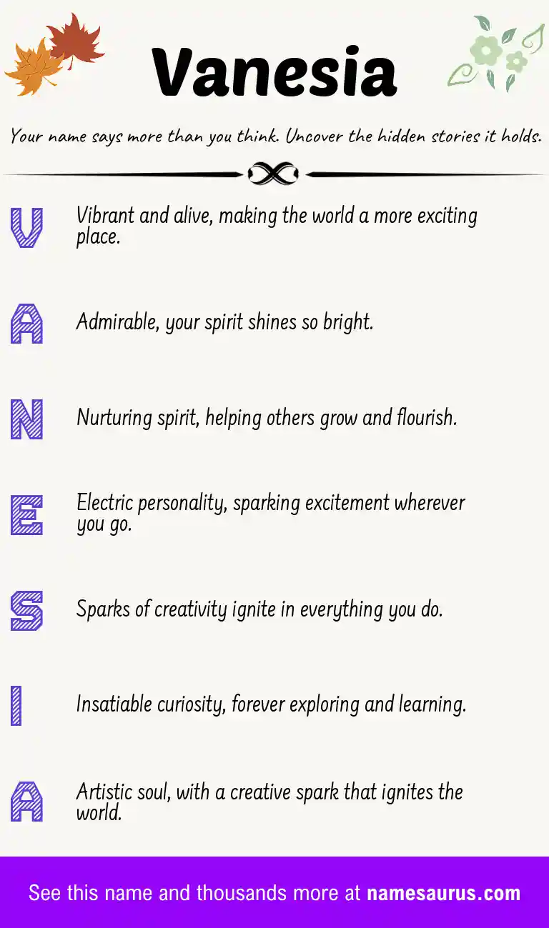 Acrostic poem about Vanesia.