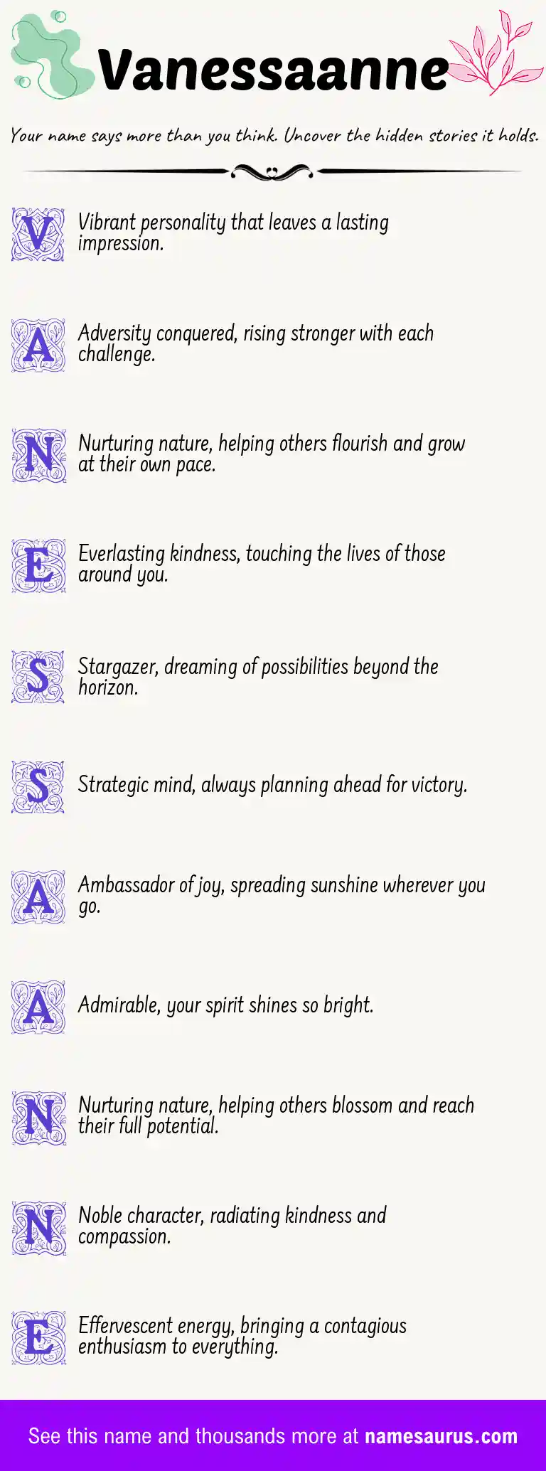 Acrostic poem about Vanessaanne.