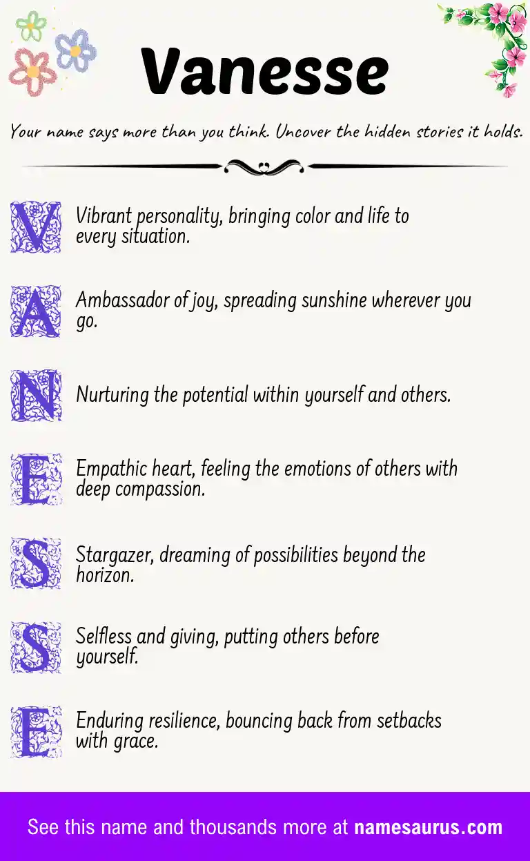 Acrostic poem about Vanesse.