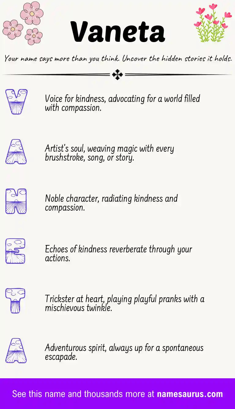 Acrostic poem about Vaneta.