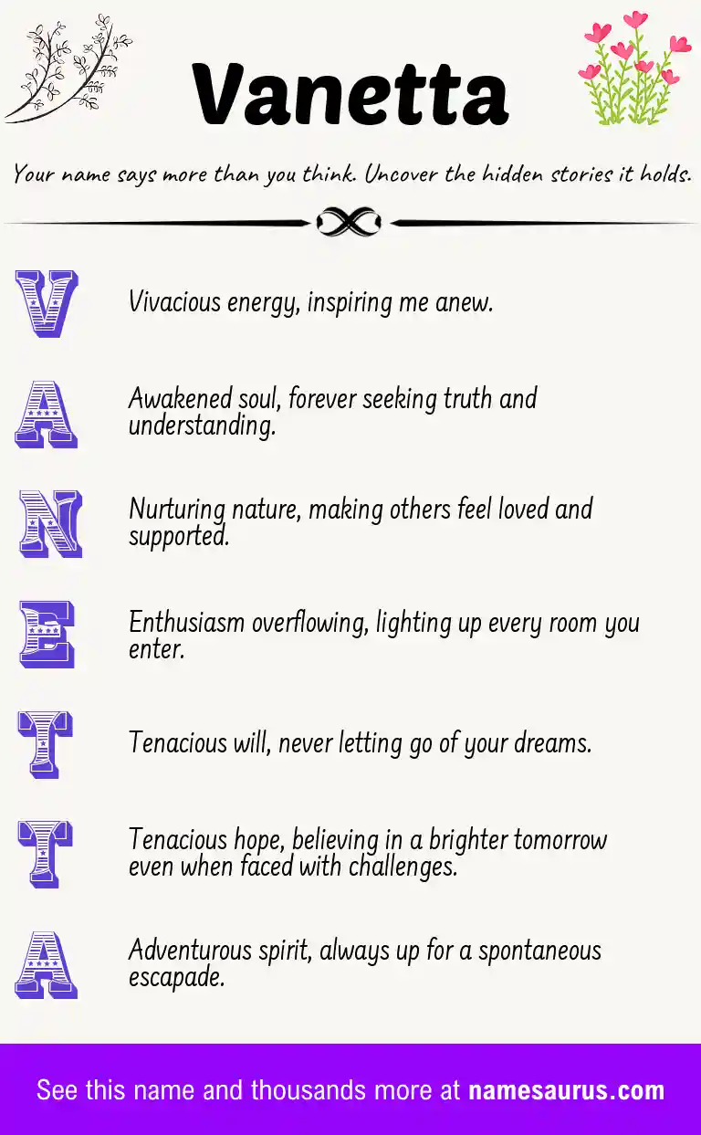 Acrostic poem about Vanetta.