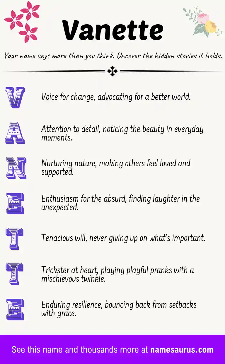 Acrostic poem about Vanette.