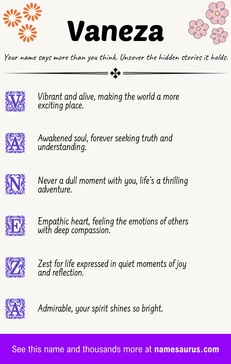 Acrostic poem about Vaneza.