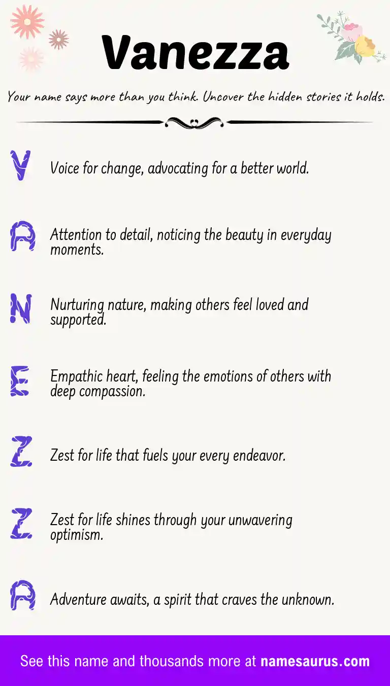 Acrostic poem about Vanezza.