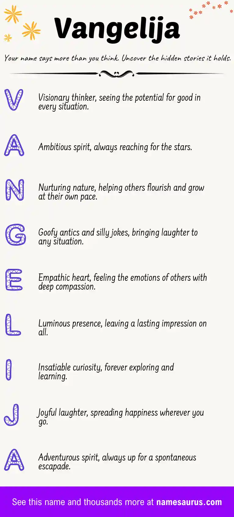 Acrostic poem about Vangelija.