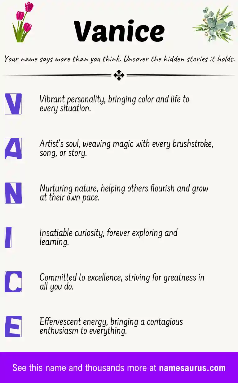 Acrostic poem about Vanice.